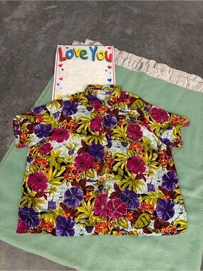 Liz & Me Floral Hawaiian Button-Up Shirt - Multicolor Bold Vibrant Tropical 3X
